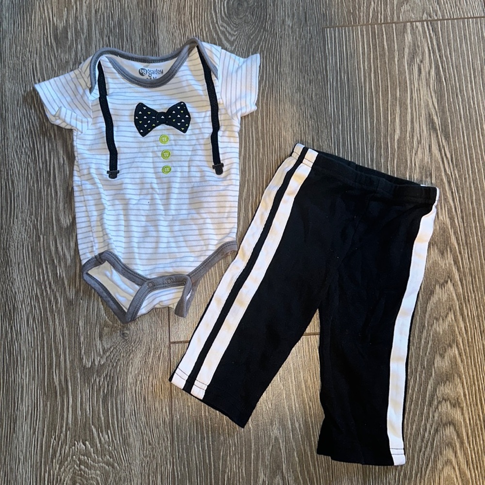COPY - Tux onesies with bow tie and buttons with suspenders and matching stripe…